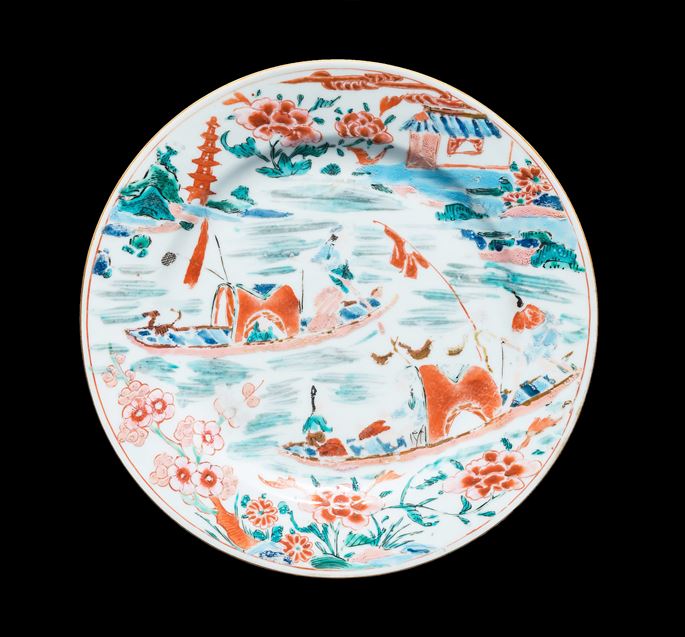 Chinese porcelain dinner plate with famille rose river scene | MasterArt